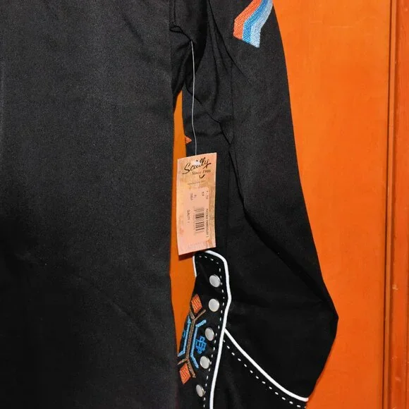 Vintage Scully Black Western Shirt, Front Snaps, Thunderbird Embroidery - Picture 2 of 6